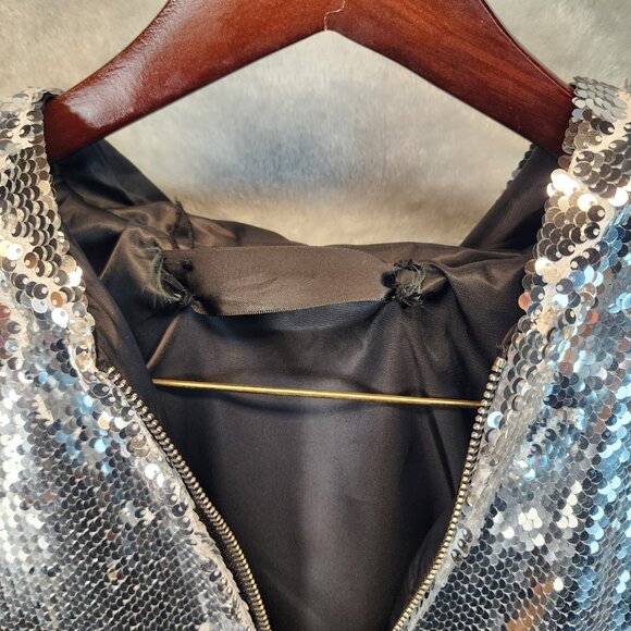 Women Shiny Sparkle Jacket Hooded Sequin Long Sleeve Coat Festival Party 2X - Picture 4 of 10